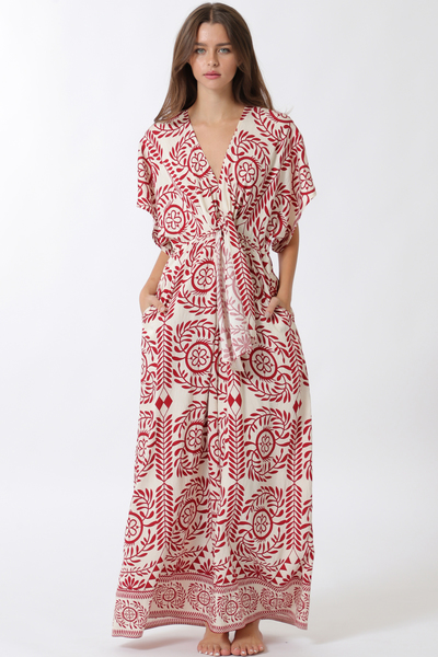 KIMONO SLEEVE ELASTIC BACK PRINTED JUMPSUIT