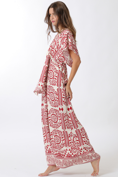 KIMONO SLEEVE ELASTIC BACK PRINTED JUMPSUIT