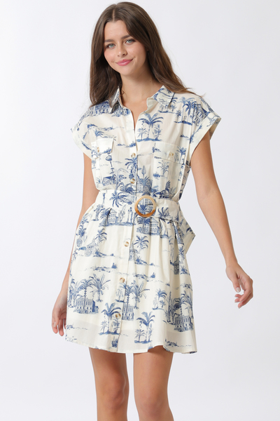 BUTTON DOWN BELTED MINI DRESS