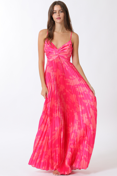 THIN ADJUSTABLE STRAP PLEAT DETAILING MAXI DRESS