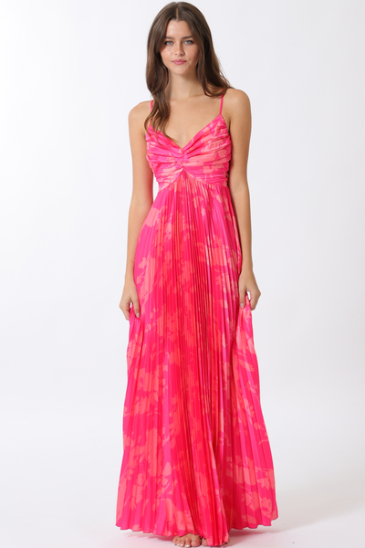 THIN ADJUSTABLE STRAP PLEAT DETAILING MAXI DRESS