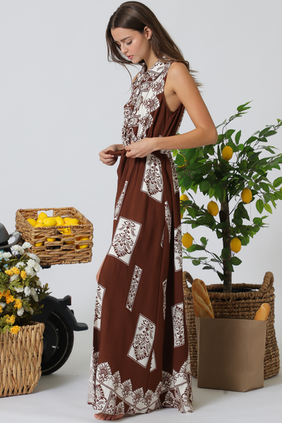 SLEEVELESS BUTTON DOWN BELTED MAXI DRESS