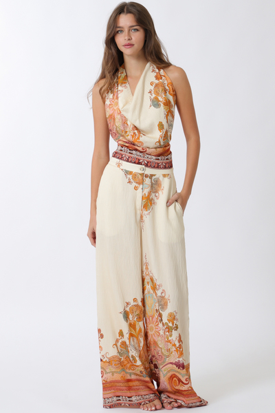 HALTER BACKLESS TOP & LONG PANTS SET