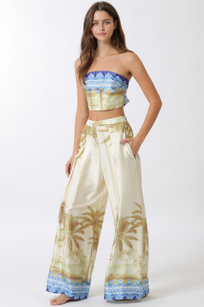 TUBE TOP AND ELASTIC BACK WAISTED LONG PANTS SET