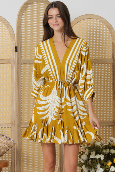 3/4 DOLMAN SLEEVE BORDER MINI  DRESS