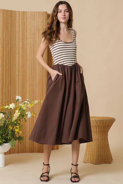 STRIPE TANK 2FER MIDI DRESS