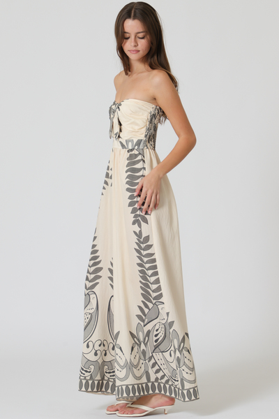 TUBE ELASTIC BACK WAISTED BORDER PRINTED JUMPSUIT