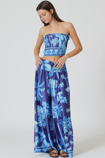 ELASTIC SMOCKED TUBE TOP & LONG PANTS SET