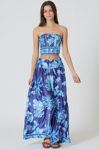 ELASTIC SMOCKED TUBE TOP & LONG PANTS SET