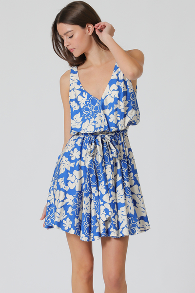 SLEEVELESS V-NECK ELASTIC BELTED MINI DRESS