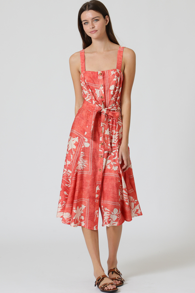 SLEEVELESS BUTTON DOWN BELTED MIDI DRESS