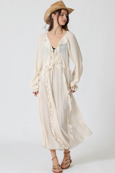 LONG SLEEVE RUFFLE DETAIL SWIMING COVERUP