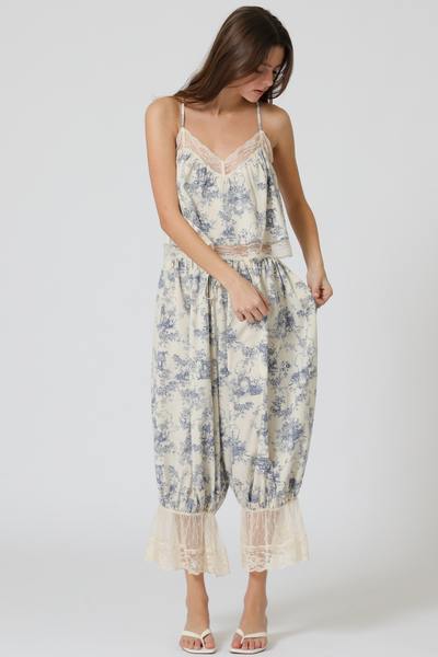 LACE TRIM NECK CAMI TOP ELASTIC WAISTED PANTS SET