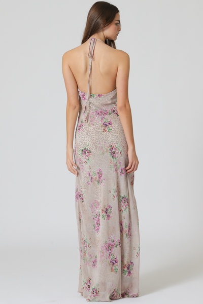 FLOWER PRINT W/ ANIMAL LINING MAXI DRESS