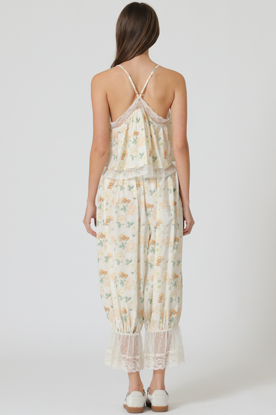 LACE TRIM NECK CAMI TOP & ELASTIC WAISTED PANTS SET