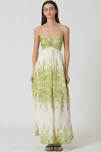 THIN ADJUSTABLE STRAP ELASTIC  WAISTED MAXI DRESS