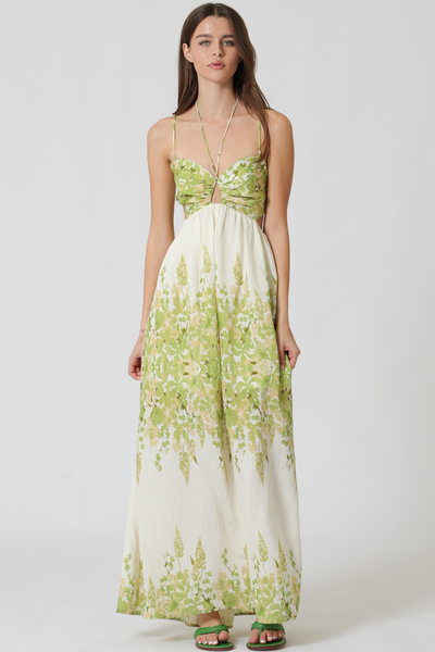 THIN ADJUSTABLE STRAP ELASTIC  WAISTED MAXI DRESS