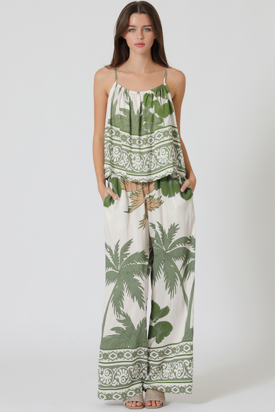 THIN ADJUSTABLE STRAP TOP & ELASTIC WAISTED LONG PANTS SET