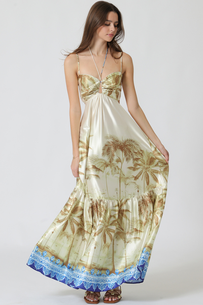 THIN ADJUSTABLE STRAP ELASTIC BACK WAISTED MAXI DRESS