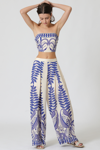 TUBE TOP AND ELASTIC BACK  WAISTED LONG PANTS SET 