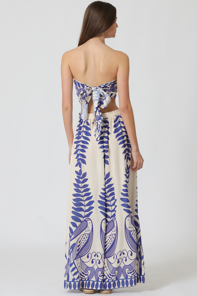 TUBE TOP AND ELASTIC BACK  WAISTED LONG PANTS SET 