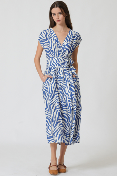 OVERLAP TIE BELTED MIDI DRESS