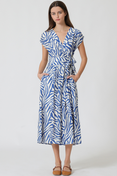 OVERLAP TIE BELTED MIDI DRESS