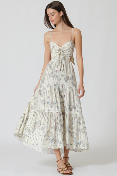 THIN ADJUSTABLE STRAP TIE FRONT STRAP DETAILING TIERED MIDI 