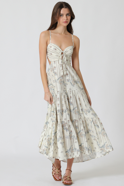 THIN ADJUSTABLE STRAP TIE FRONT STRAP DETAILING TIERED MIDI 