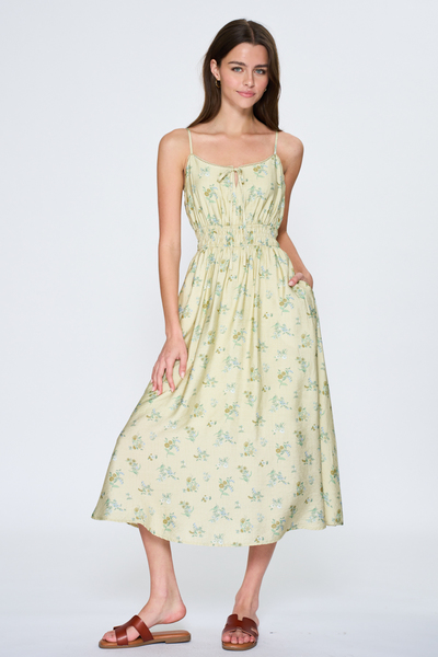 STRIPE MIX FLORAL COTTON VOILE CAMI MIDI DRESS