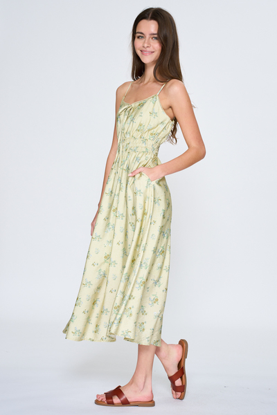 STRIPE MIX FLORAL COTTON VOILE CAMI MIDI DRESS