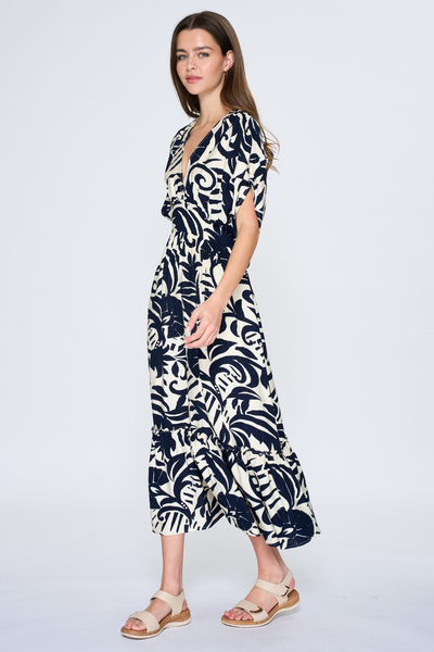 SHOULDER SHIRRING DETAILING MIDI DRESS