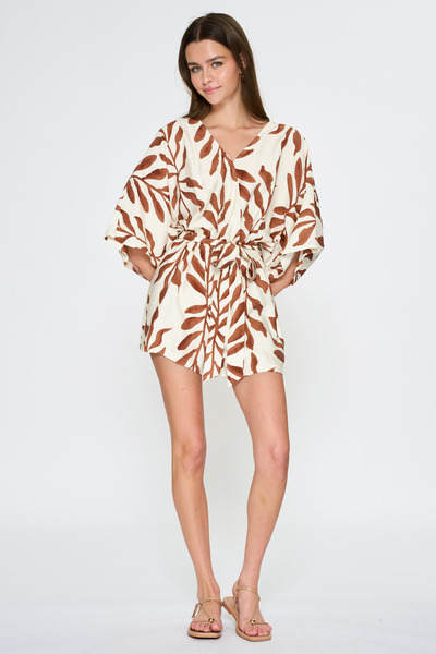 KIMONO SLEEVE ELASTIC WAISTED BELTED ROMPER