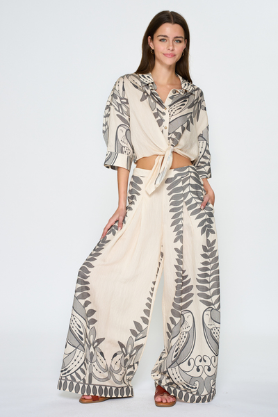 3/4 SLEEVE SHIRT TOP AND LONG PANTS SET