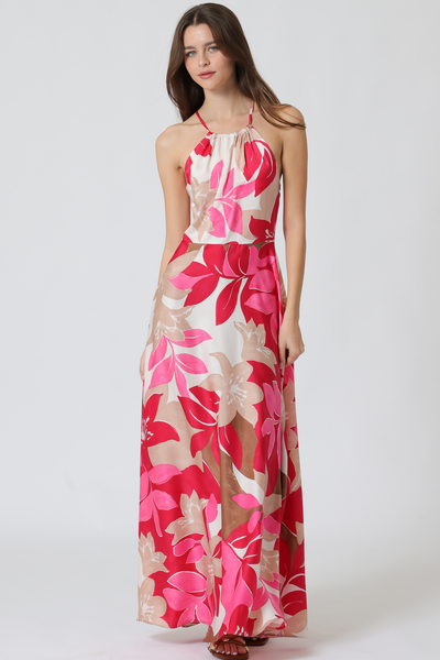 featuring halter neckline defined waist maxi dress