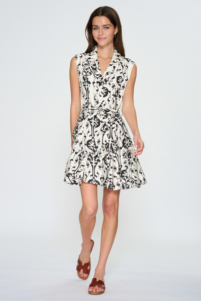 SLEEVELESS BUTTON DOWN BACK WAIST ELASTIC MINI DRESS