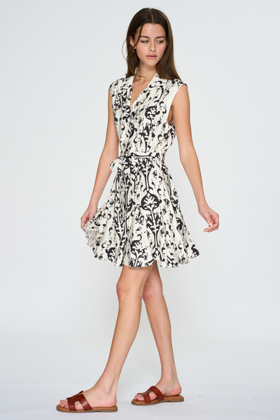 SLEEVELESS BUTTON DOWN BACK WAIST ELASTIC MINI DRESS