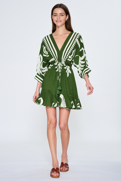 3/4 DOLMAN SLEEVE BORDER MINI  DRESS