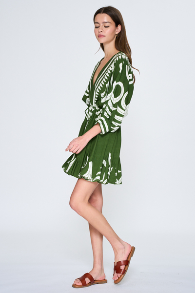 3/4 DOLMAN SLEEVE BORDER MINI  DRESS