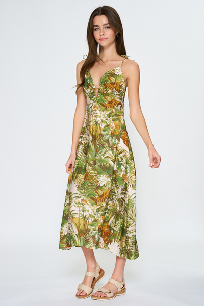 JUNGLE PRINT MIDI DRESS