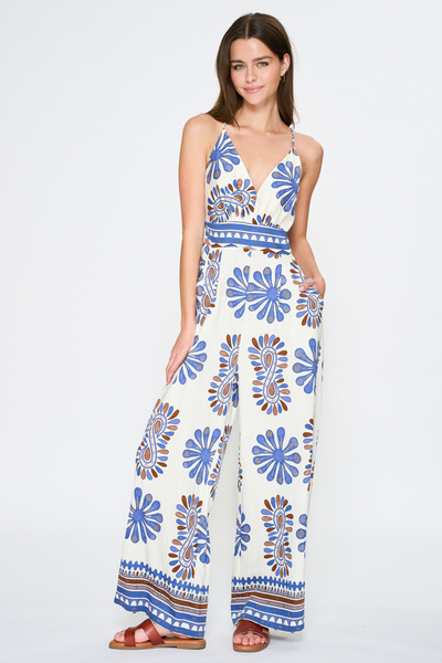 SLEEVELESS TIE BACK CHEST ELASTIC BACK WAISTED JUMPSUIT