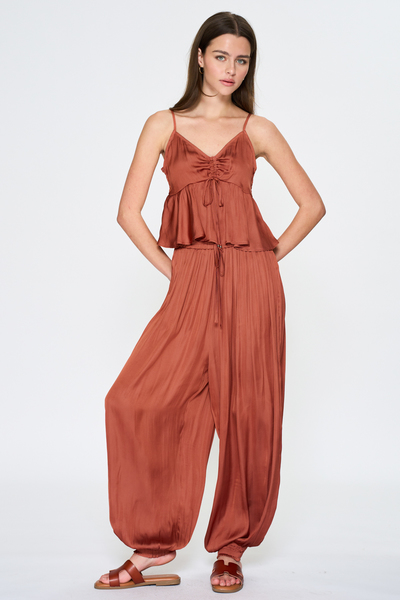 RUCHED CAMI & WIDE-LEG PANTS SET