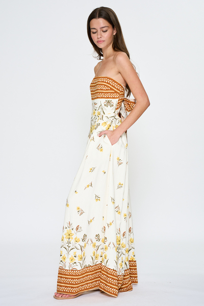 BORDER PRINT TUBE JUMPSUIT