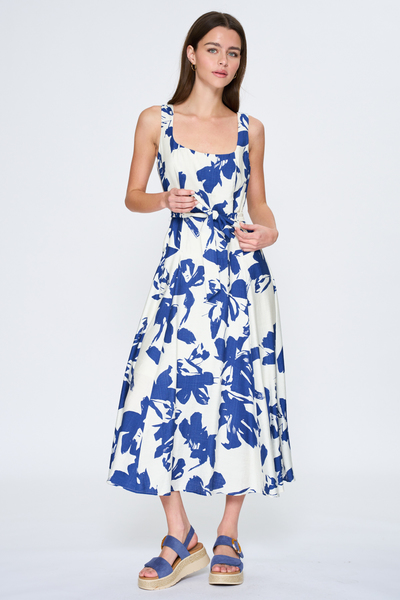 SQUARE  NECK BELTED MIDI DRESS
