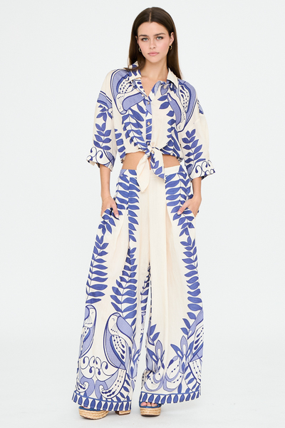PRINTED SHIRT & WIDE-LEG PANTS SET