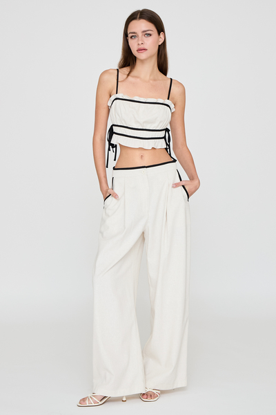 STRAP DETAIL RUFFLE TOP & WIDE LEG PANTS SET