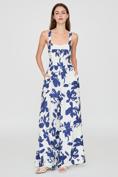 FLORAL PRINT TIE BACK WIDE LEG JUMPSUIT
