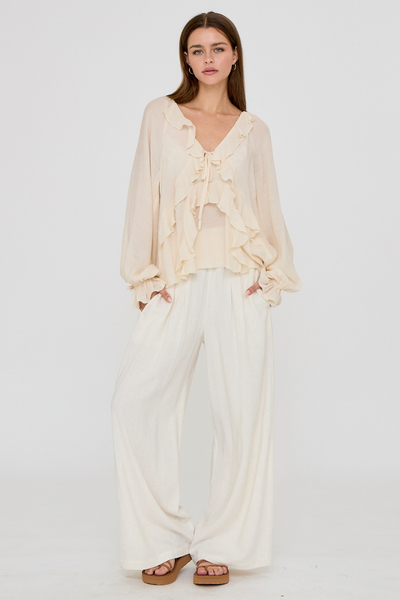 SMOCKED WAIST WIDE LEG PANTS