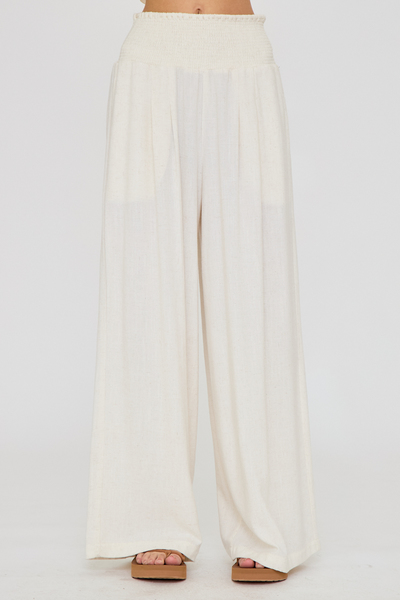 SMOCKED WAIST WIDE LEG PANTS