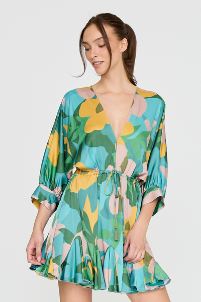 DOLMAN SLEEVE TIE WAIST MINI DRESS
